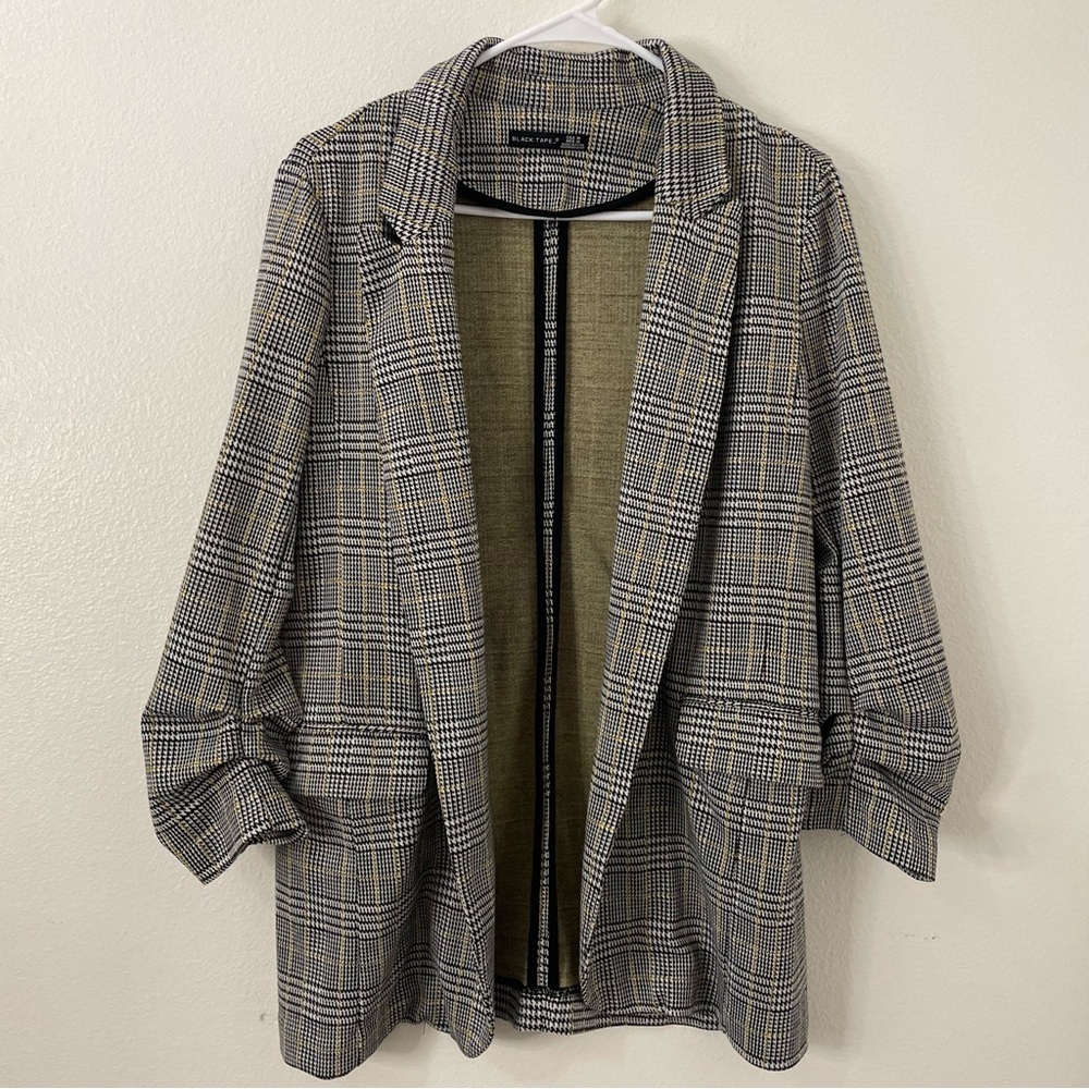 Black Tape_ Multi Color Houndstooth Open Blazer Size Medium Sweater Blazer